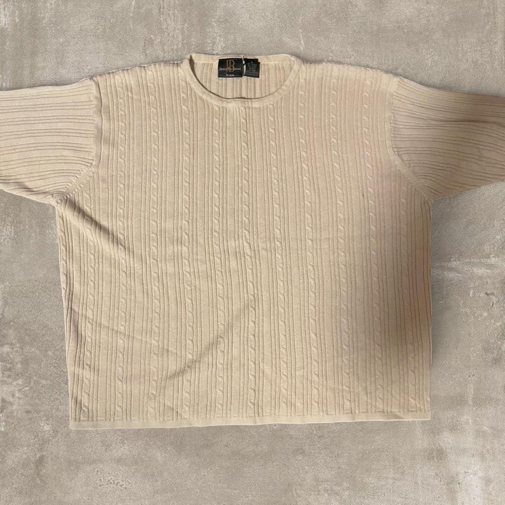 Jenny Buchanan Cable Knit Sweater Women’s 1X Beige Short Sleeve Vintage Classic - Picture 2 of 4